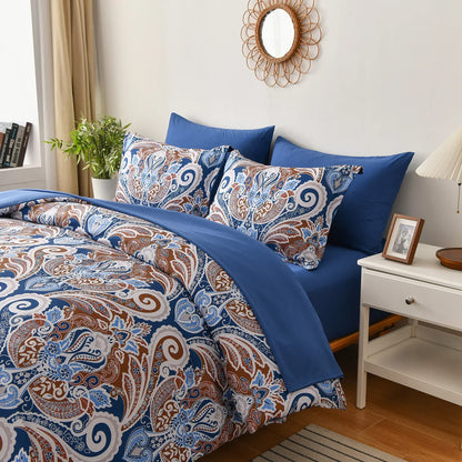 Floral Stripes Comforter Set, King Size, Elegant 3-Piece Bedding with Pillowcases - Mekamart Australia