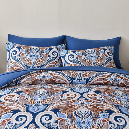 Floral Stripes Comforter Set, King Size, Elegant 3-Piece Bedding with Pillowcases - Mekamart Australia
