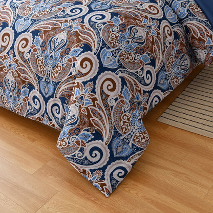 Floral Stripes Comforter Set, King Size, Elegant 3-Piece Bedding with Pillowcases - Mekamart Australia