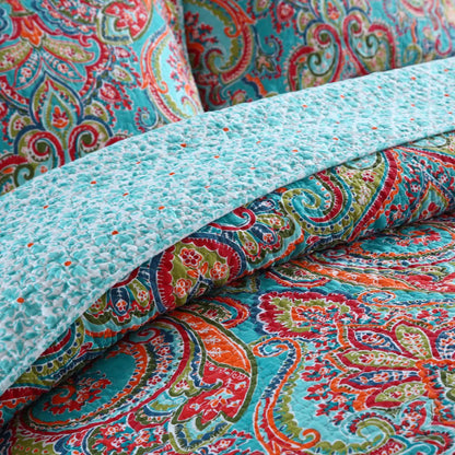 Blue Teal Boho Print Bedspread Quilt Set + Pillowcases - Mekamart Australia