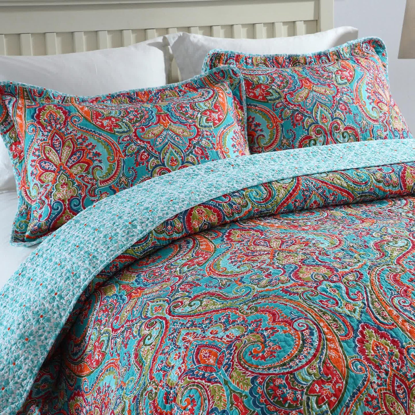 Blue Teal Boho Print Bedspread Quilt Set + Pillowcases - Mekamart Australia