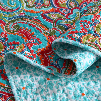 Blue Teal Boho Print Bedspread Quilt Set + Pillowcases - Mekamart Australia