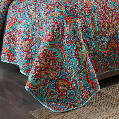 Blue Teal Boho Print Bedspread Quilt Set + Pillowcases - Mekamart Australia