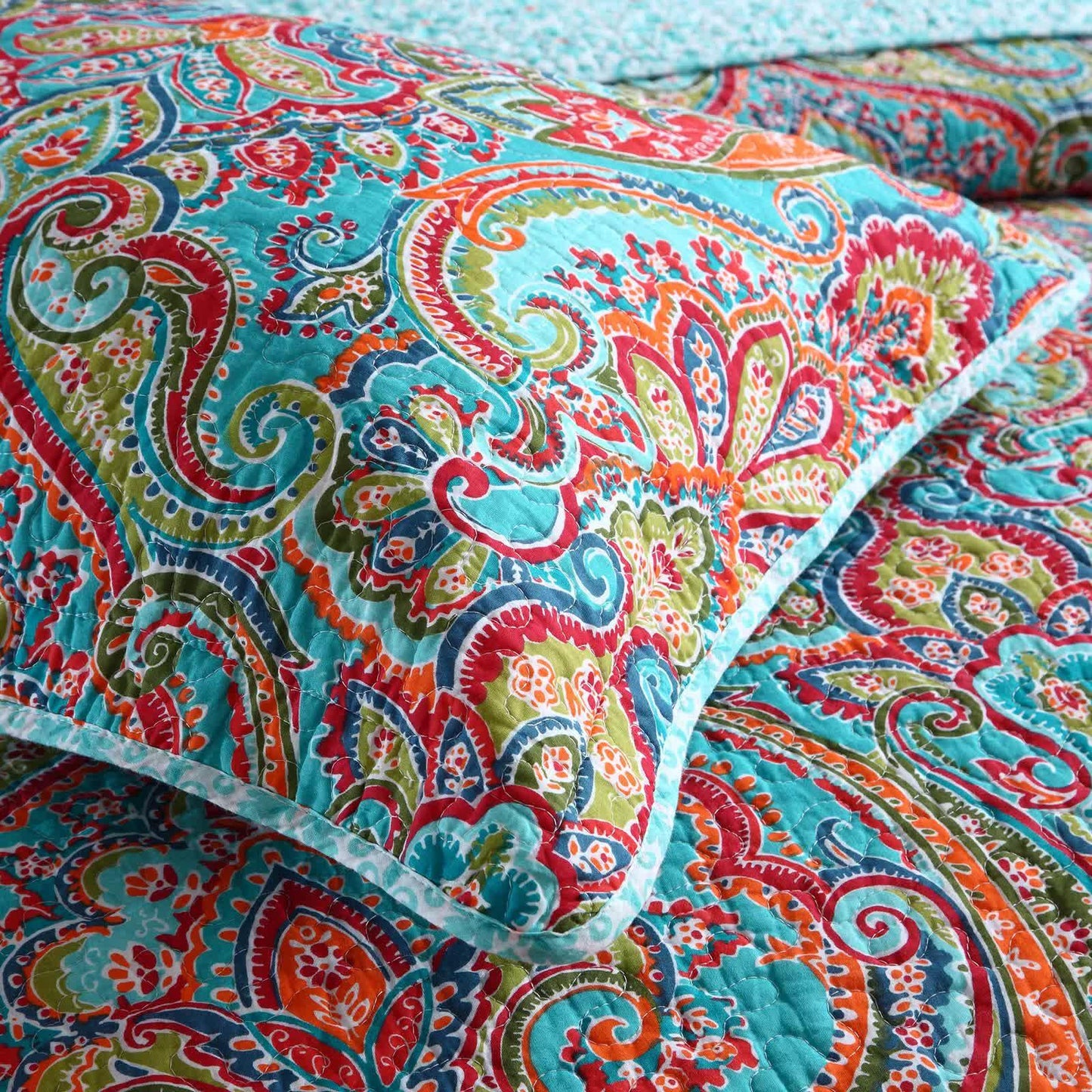 Blue Teal Boho Print Bedspread Quilt Set + Pillowcases - Mekamart Australia