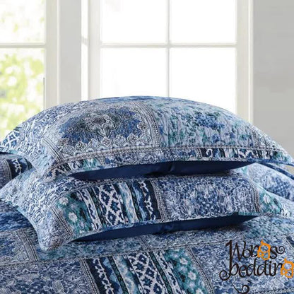 Boho Blue Quilted Coverlet & Pillow Set: Vibrant, Cozy Elegance - king - Mekamart Australia