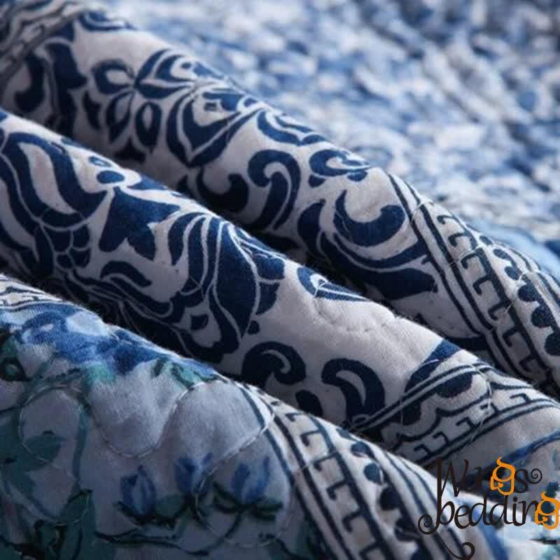Boho Blue Quilted Coverlet & Pillow Set: Vibrant, Cozy Elegance - king - Mekamart Australia