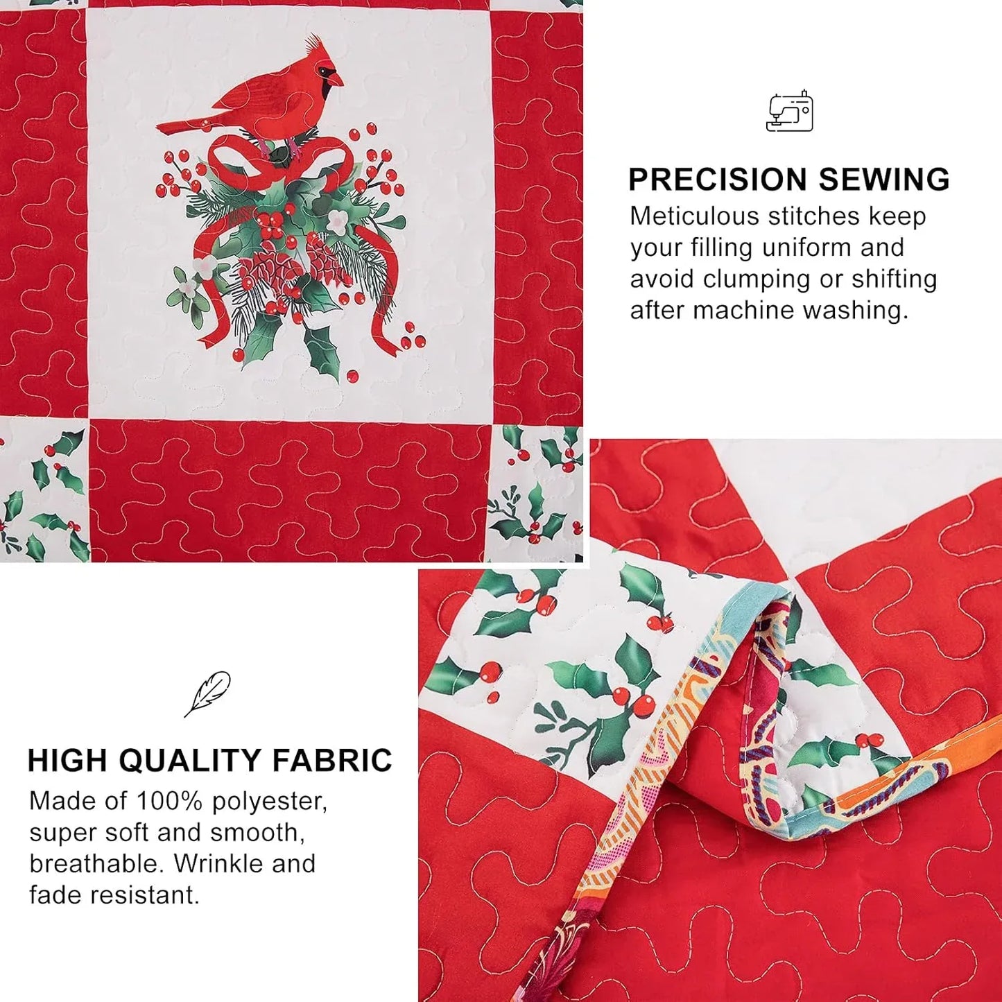 Elegant Red, greem & White Christmas Queen Bedspread Set - Mekamart Australia