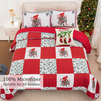 Elegant Red, greem & White Christmas Queen Bedspread Set - Mekamart Australia