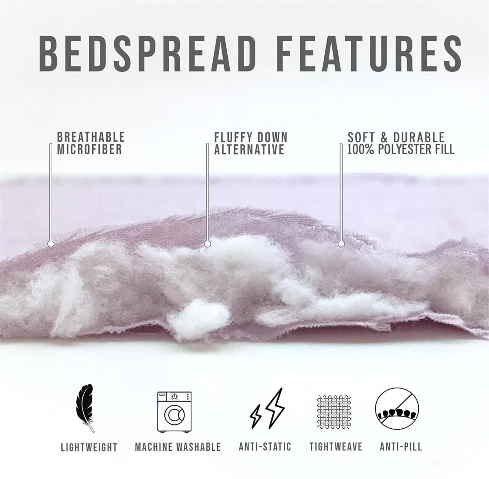Grey Azure Bloom Quilted Coverlet Bedspread Set with Pillow Covers - Mekamart Australia