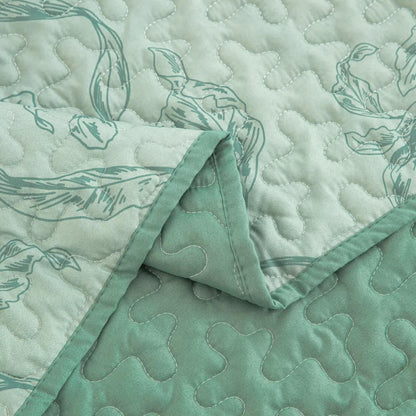 Meadow Butterfly Green Quilted Bedspread Set with Floral Details and Pillowcases - Mekamart Australia