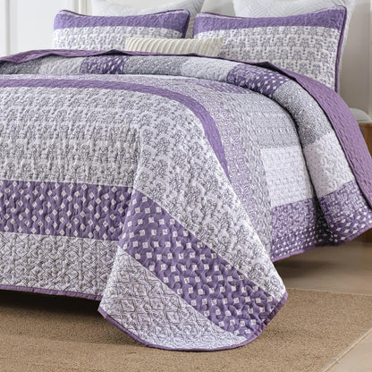 Bohemian Purple and White Quilted Bedspread or Coverlet Set and matching pillowcases - Mekamart Australia
