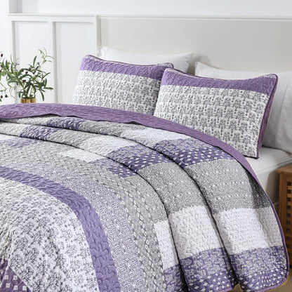 Bohemian Purple and White Quilted Bedspread or Coverlet Set and matching pillowcases - Mekamart Australia