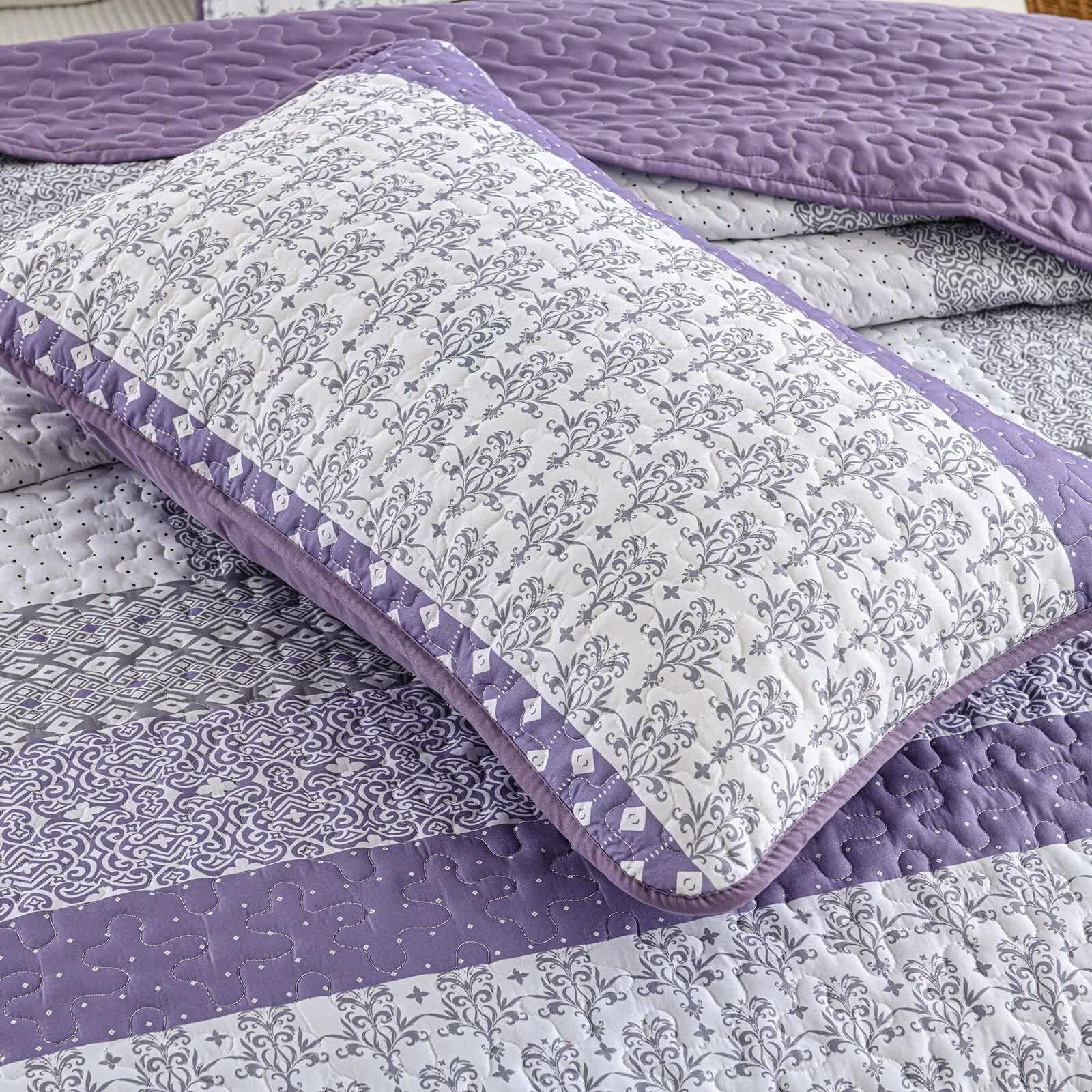 Bohemian Purple and White Quilted Bedspread or Coverlet Set and matching pillowcases - Mekamart Australia