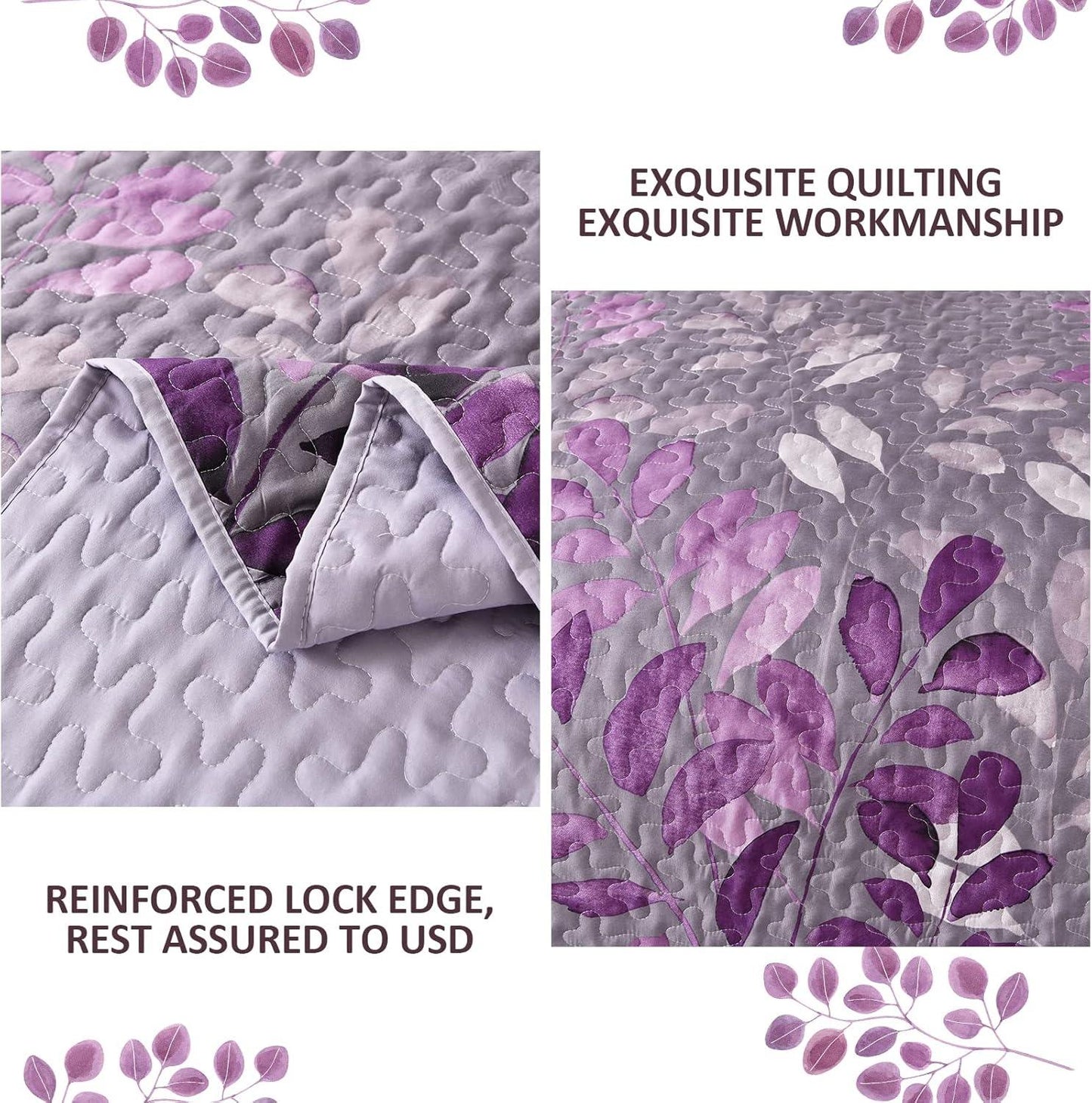 Luxurious Orchid patchwork Plaid 3 Pc Bedspread & Pillow Cover Set - Mekamart Australia