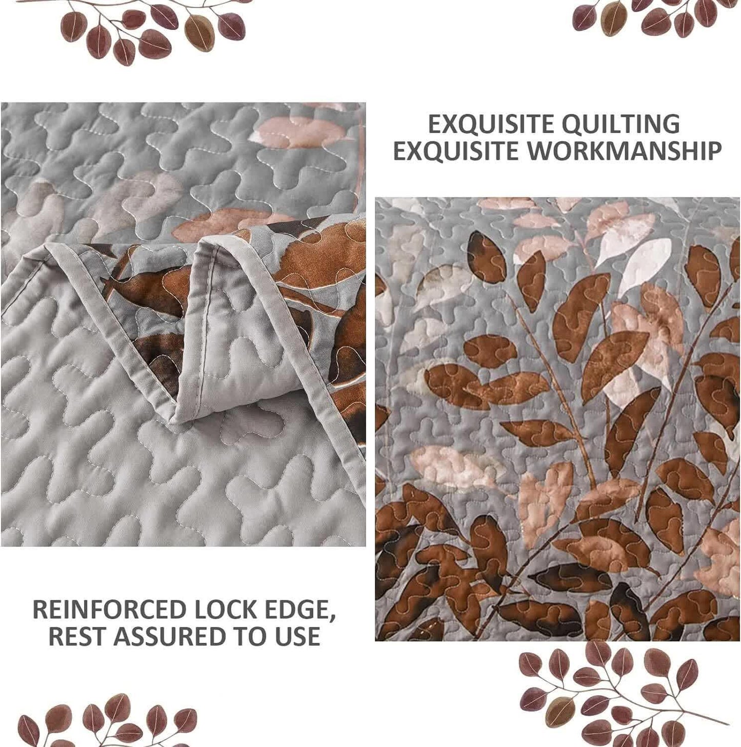Brown Verdant Quilted Ensemble with Flower Motifs bedspread and Pillowcases - Mekamart Australia