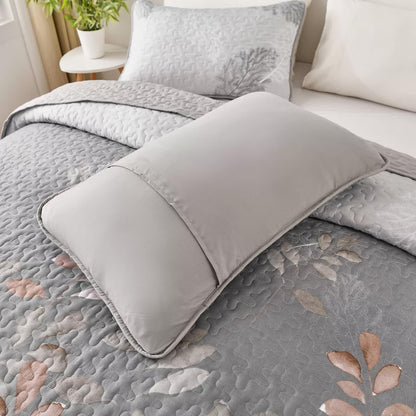 Brown Verdant Quilted Ensemble with Flower Motifs bedspread and Pillowcases - Mekamart Australia