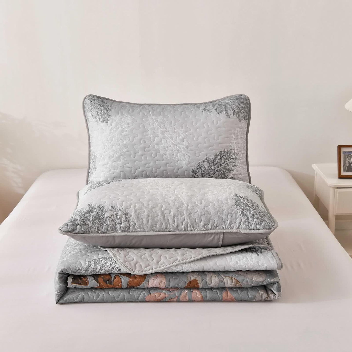 Brown Verdant Quilted Ensemble with Flower Motifs bedspread and Pillowcases - Mekamart Australia