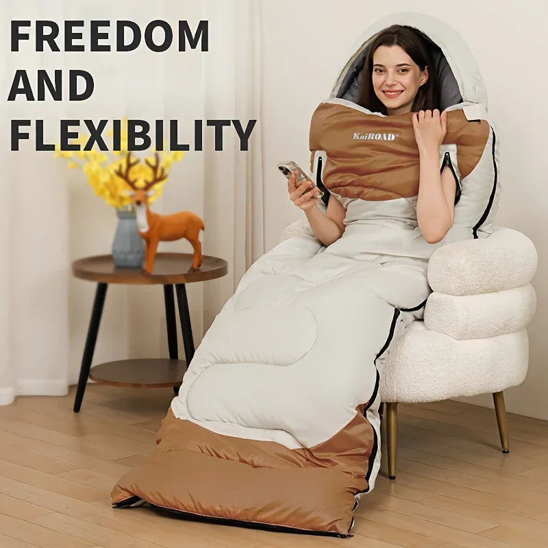 KAIROAD Extra Wide Mummy Sleeping Bag + FREE Accessories (Eye Mask, Earplugs, U-shaped Pillow) - 3 Season, Warm & Cold Weather, Waterproof - Mekamart Australia