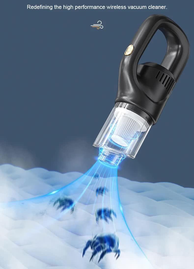 Black Portable Cordless Vacuum Cleaner - 120W, 10KPa Suction, 2000mAh Battery, Lightweight Design, with Soft Brush Attachment - Mekamart Australia