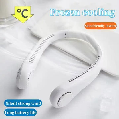 2PCS Blue Leafless Hanging Neck Fan - Rechargeable Portable Hands-Free Cooling Fan with 3 Speeds - Mekamart Australia