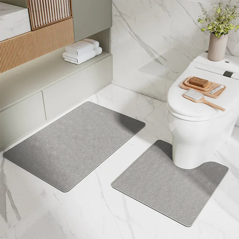 Gray Bathroom Floor Mat Set - U-Shaped Toilet Mat 50*50cm & Rectangular 50x80cm Mat for Bathroom - Mekamart Australia