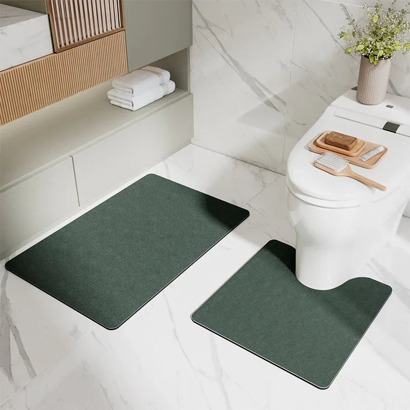 Green Bathroom Floor Mat Set - U-Shaped Toilet Mat 50*50cm & Rectangular 50x80cm Mat for Bathroom - Mekamart Australia
