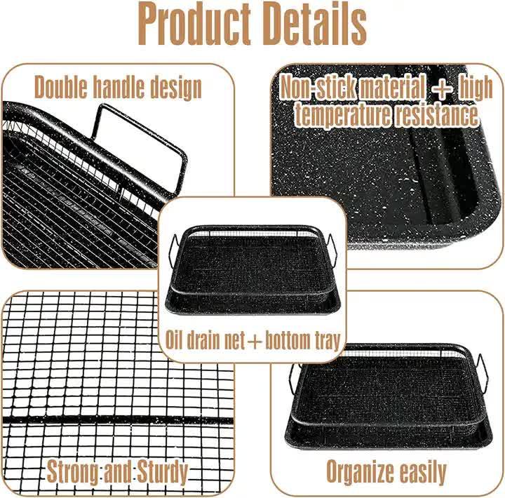BBQ Square Non-Stick Stainless Steel Grill Basket - Gold Color, Small Size (30*22*5.5 cm), Ideal for Grilling Meat and Vegetables - Mekamart Australia