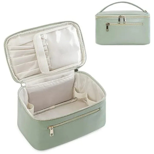 Green PU Leather Large Capacity Makeup Bag - Waterproof & Multifunctional Handbag for Women - Mekamart Australia
