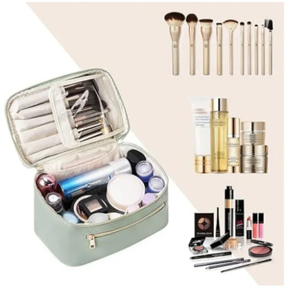 Green PU Leather Large Capacity Makeup Bag - Waterproof & Multifunctional Handbag for Women - Mekamart Australia
