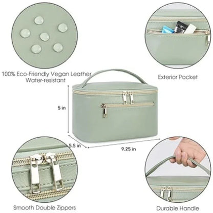 Green PU Leather Large Capacity Makeup Bag - Waterproof & Multifunctional Handbag for Women - Mekamart Australia