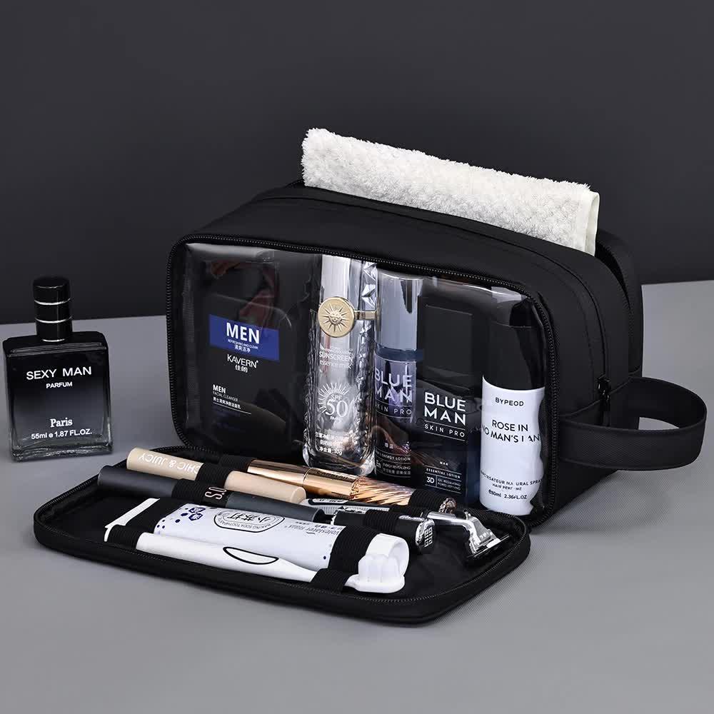 Black Elite Series 3-Layer Large Capacity Men's Toiletry Bag - Portable Travel Cosmetic Organizer with Premium Design - Mekamart Australia