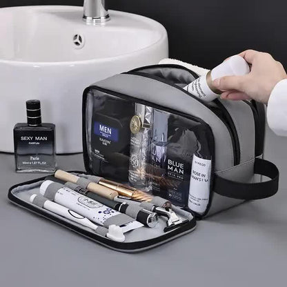 Black Elite Series 3-Layer Large Capacity Men's Toiletry Bag - Portable Travel Cosmetic Organizer with Premium Design - Mekamart Australia