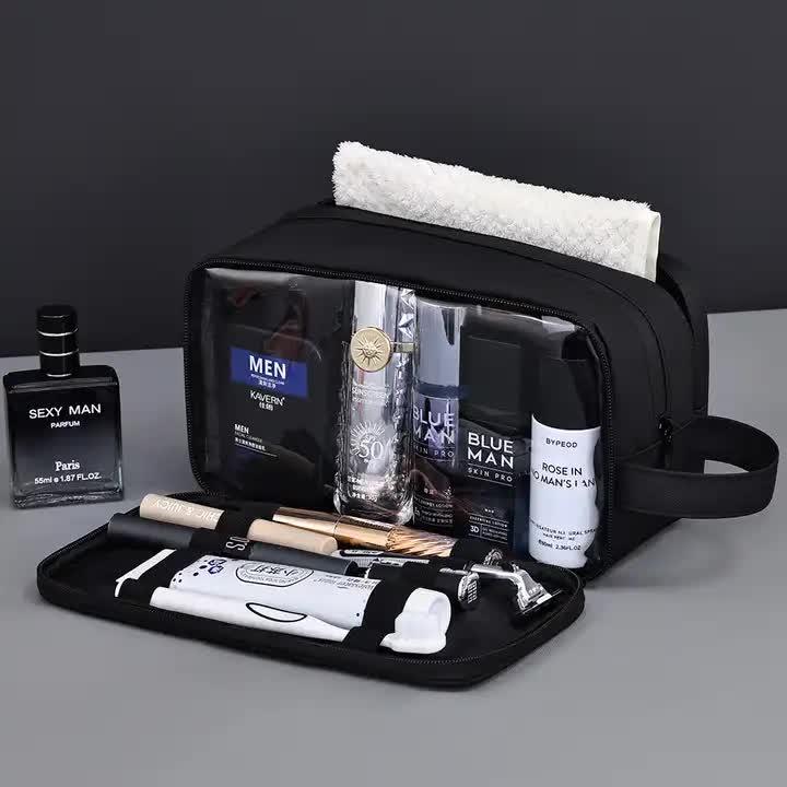 Black Elite Series 3-Layer Large Capacity Men's Toiletry Bag - Portable Travel Cosmetic Organizer with Premium Design - Mekamart Australia