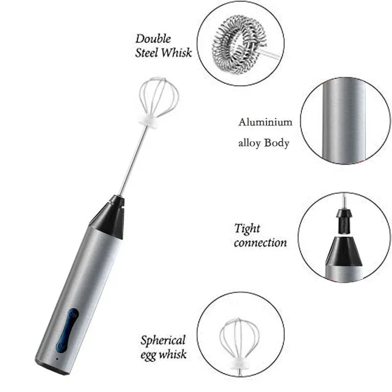 Rechargeable Electric Milk Frother, Handheld Foam Maker, Coffee Frothing Wand, Whisk for Milk, Coffee, and Baking - Mekamart Australia