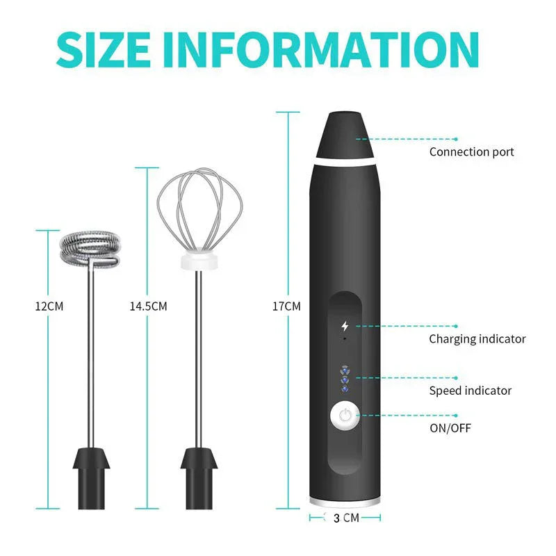 Black 304 Stainless Steel 3-Speed Handheld Electric Milk Frother, Egg Beater, Paint Mixer, and Milk Powder Blender - Mekamart Australia