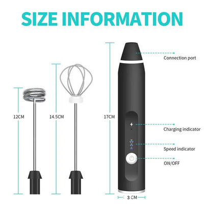 Black 304 Stainless Steel 3-Speed Handheld Electric Milk Frother, Egg Beater, Paint Mixer, and Milk Powder Blender - Mekamart Australia