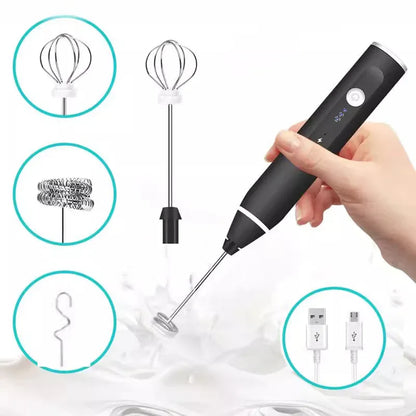 Black 304 Stainless Steel 3-Speed Handheld Electric Milk Frother, Egg Beater, Paint Mixer, and Milk Powder Blender - Mekamart Australia