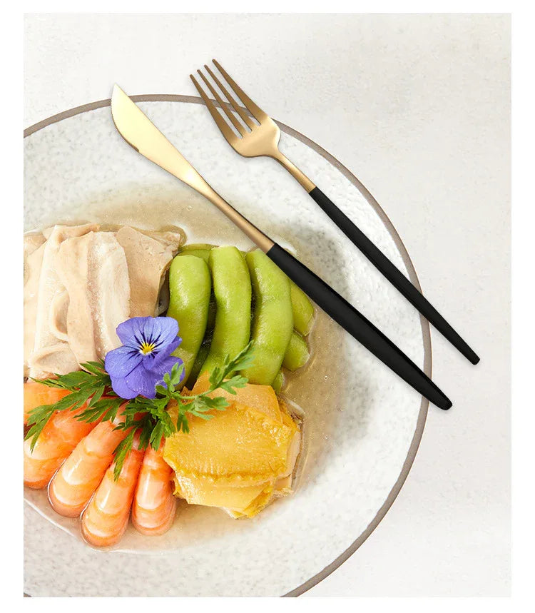 Silver Color Premium 24-Piece Stainless Steel Cutlery Set – Elegant Golden Steak Knife, Fork, and Spoon Set in Luxury Gift Box - Mekamart Australia