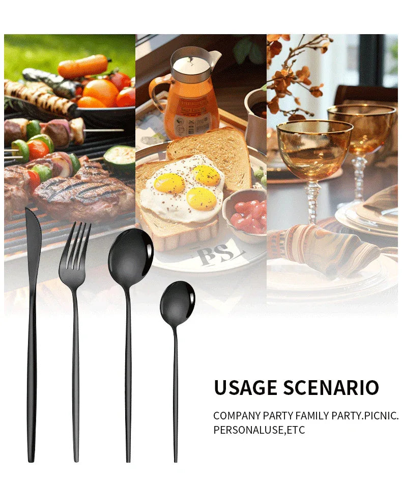 Silver Color Premium 24-Piece Stainless Steel Cutlery Set – Elegant Golden Steak Knife, Fork, and Spoon Set in Luxury Gift Box - Mekamart Australia