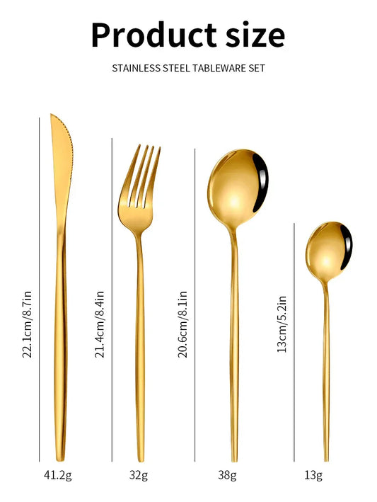 Rose Gold Color Premium 24-Piece Stainless Steel Cutlery Set - Elegant Golden Steak Knife, Fork, and Spoon Set in Luxury Gift Box - Mekamart Australia