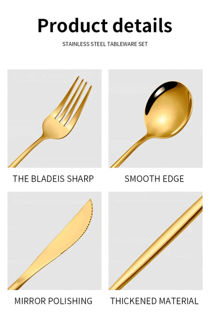 Colorful Color Premium 24-Piece Stainless Steel Cutlery Set - Elegant Golden Steak Knife, Fork, and Spoon Set in Luxury Gift Box - Mekamart Australia