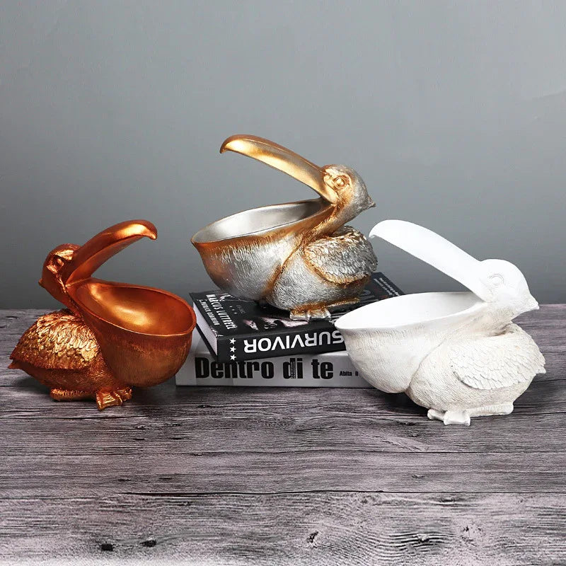 Silver Pelican Resin Decor Bowl - Unique Key, Candy, and Storage Organizer for Home Decoration - Mekamart Australia
