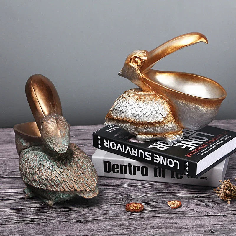 Silver Pelican Resin Decor Bowl - Unique Key, Candy, and Storage Organizer for Home Decoration - Mekamart Australia