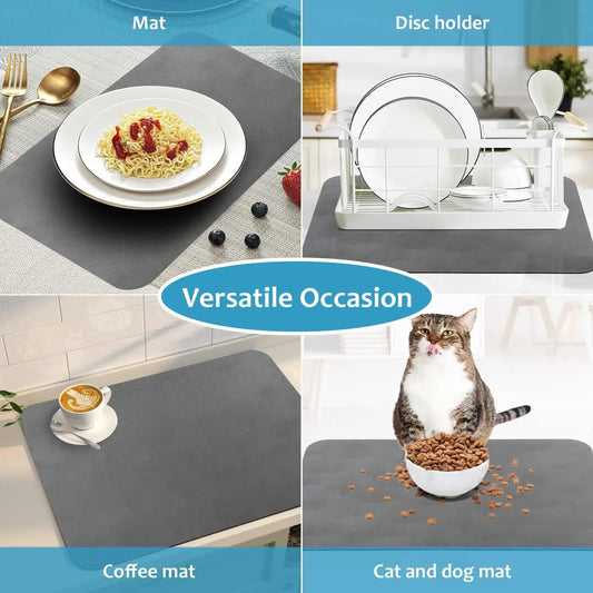 Silver Waterproof Quick-Dry Kitchen Mat - Non-Slip Rubber Base, Absorbent Technology Fabric, 4mm Thick - Mekamart Australia