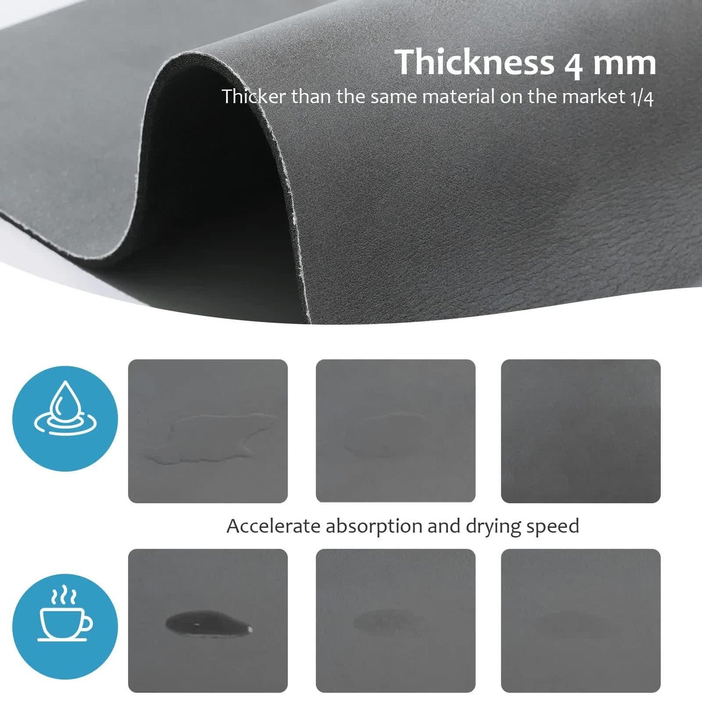 Silver Waterproof Quick-Dry Kitchen Mat - Non-Slip Rubber Base, Absorbent Technology Fabric, 4mm Thick - Mekamart Australia