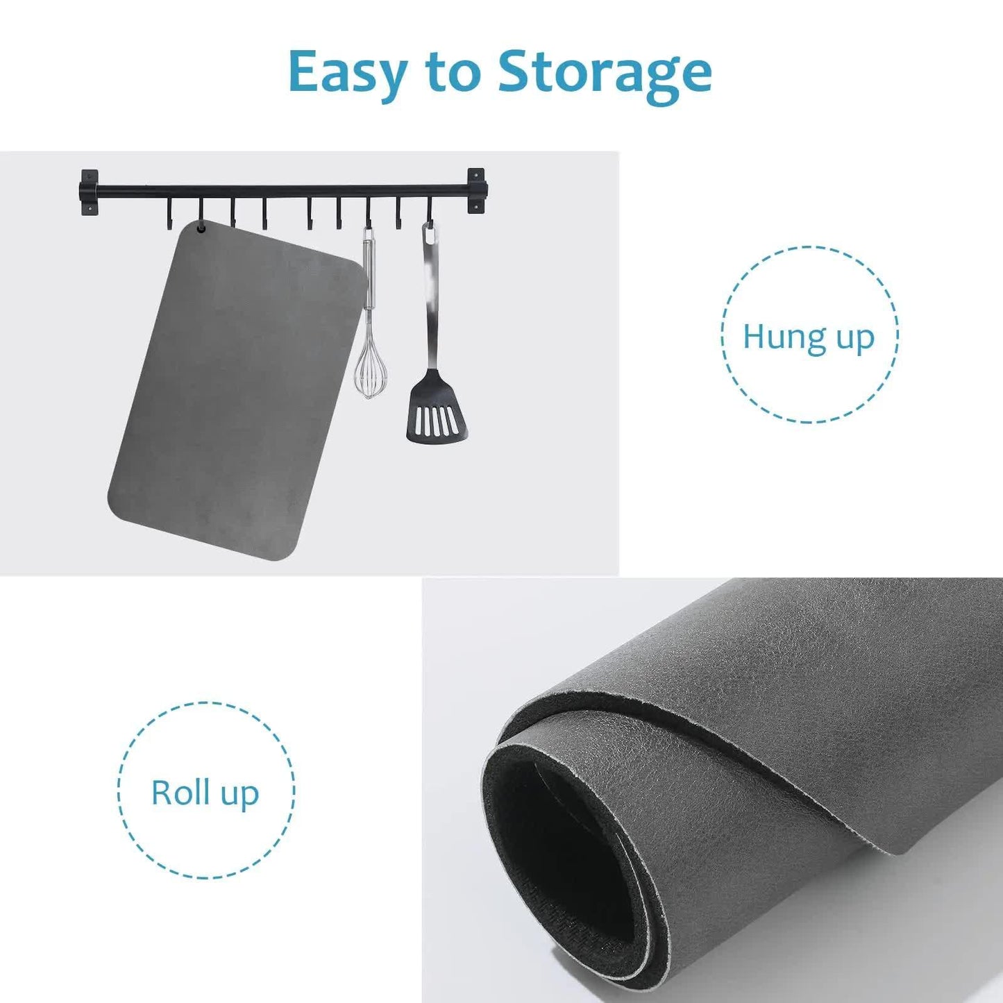 Silver Waterproof Quick-Dry Kitchen Mat - Non-Slip Rubber Base, Absorbent Technology Fabric, 4mm Thick - Mekamart Australia