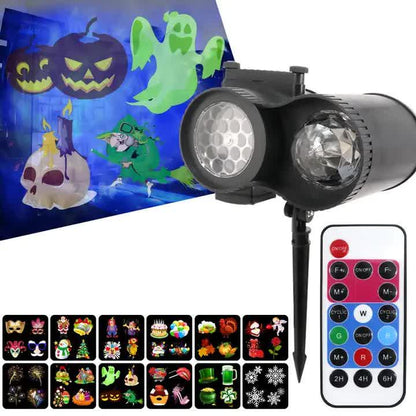 Ground Insert Outdoor Waterproof Lawn Dual-Tube Projection Light - LED Halloween & Christmas Dynamic Water Ripple Animation, Replaceable 12 Slides, Stake or Stand Mountable - Mekamart Australia