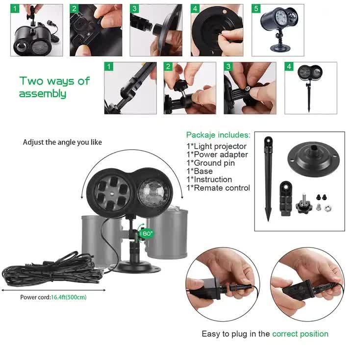 Ground Insert Outdoor Waterproof Lawn Dual-Tube Projection Light - LED Halloween & Christmas Dynamic Water Ripple Animation, Replaceable 12 Slides, Stake or Stand Mountable - Mekamart Australia