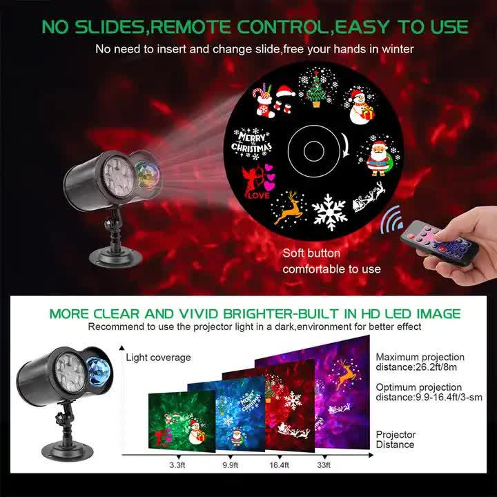 Ground Insert Outdoor Waterproof Lawn Dual-Tube Projection Light - LED Halloween & Christmas Dynamic Water Ripple Animation, Replaceable 12 Slides, Stake or Stand Mountable - Mekamart Australia
