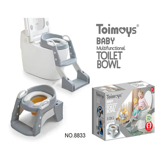 Grey Children's Toilet Trainer Seat – Foldable Potty Ladder with Color Box, Easy-to-Use Toilet Seat for Kids - Mekamart Australia